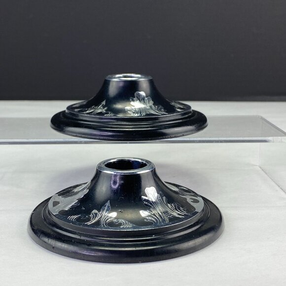 Vintage Harvite Black Silver Tone Inlayed Candle Holders - Picture 4 of 11